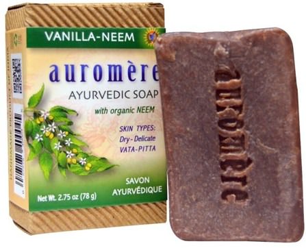 Ayurvedic Soap, Vanilla-Neem, 2.75 oz (78 g) by Auromere, 洗澡，美容，肥皂 HK 香港