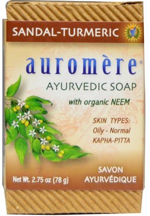 Ayurvedic Soap, With Organic Neem, Sandal-Turmeric, 2.75 oz (78 g) by Auromere, 補充劑，抗氧化劑，薑黃素，沐浴，美容，肥皂 HK 香港