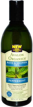 Bath & Shower Gel, Peppermint, 12 fl oz (355 ml) by Avalon Organics, 洗澡，美容，沐浴露 HK 香港