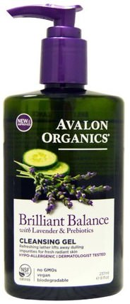 Brilliant Balance, With Lavender & Prebiotics, Cleansing Gel, 8 fl oz (237 ml) by Avalon Organics, 美容，面部護理，洗面奶 HK 香港