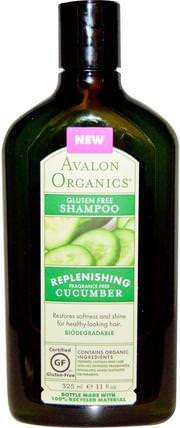 Gluten Free Shampoo, Replenishing Cucumber, Fragrance Free, 11 fl oz (325 ml) by Avalon Organics, 洗澡，美容，洗髮水，頭髮，頭皮，護髮素 HK 香港