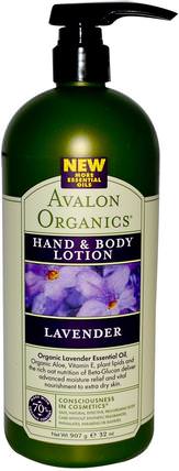 Hand & Body Lotion, Lavender, 32 oz (907 g) by Avalon Organics, 洗澡，美容，潤膚露 HK 香港