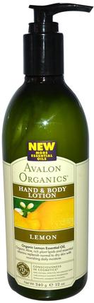 Hand & Body Lotion, Lemon, 12 oz (340 ml) by Avalon Organics, 洗澡，美容，潤膚露 HK 香港
