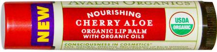 Organic Lip Balm, Cherry Aloe.15 oz (4.2 g) by Avalon Organics, 洗澡，美容，唇部護理，唇膏 HK 香港
