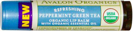 Organic Lip Balm, Peppermint Green Tea.15 oz (4.2 g) by Avalon Organics, 洗澡，美容，唇部護理，唇膏 HK 香港