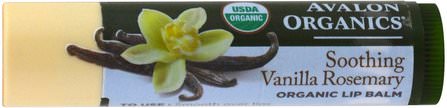 Organic Lip Balm, Vanilla Rosemary.15 oz (4.2 g) by Avalon Organics, 洗澡，美容，唇部護理，唇膏 HK 香港