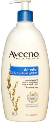 Active Naturals, Skin Relief 24hr Moisturizing Lotion, Fragrance-Free, 18 fl oz (532 ml) by Aveeno, 皮膚浮雕，沐浴，美容，潤膚露 HK 香港