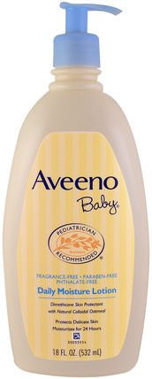 Baby, Daily Moisture Lotion, Fragrance Free, 18 fl oz (532 ml) by Aveeno, 洗澡，美容，潤膚露，嬰兒潤膚露 HK 香港