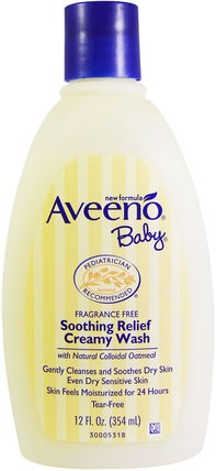 Baby, Soothing Relief Creamy Wash, Fragrance Free, 12 fl oz (354 ml) by Aveeno, 洗澡，美容，沐浴露，兒童沐浴露，兒童沐浴露 HK 香港