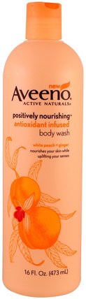 Positively Nourishing Antioxidant Infused Body Wash, White Peach + Ginger, 16 fl oz (473 ml) by Aveeno, 身體，每日保濕 HK 香港