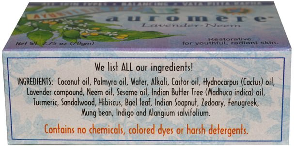 健康 - Auromere, Ayurvedic Soap, Lavender-Neem, 2.75 oz (78 g)