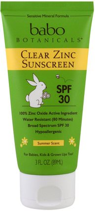 30 SPF Clear Zinc Sunscreen, 3 fl oz (89 ml) by Babo Botanicals, 洗澡，美容，防曬霜，兒童和嬰兒防曬霜 HK 香港