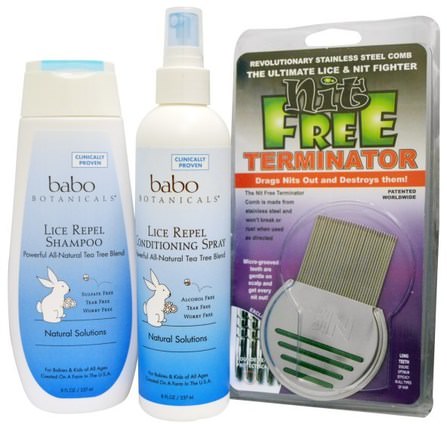 Lice Prevention Essentials Gift Set, 2 Pieces Plus Nit by Babo Botanicals, 洗澡，美容，洗髮水，兒童洗髮水，護髮素，兒童護髮素 HK 香港
