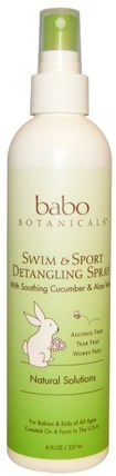 Swim & Sport Detangling Spray, Cucumber Aloe Vera, 8 fl oz (237 ml) by Babo Botanicals, 洗澡，美容，護髮素，兒童護髮素，兒童detangler HK 香港