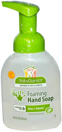 Foaming Hand Soap, Fragrance Free, 8 fl oz (236 ml) by BabyGanics, 洗澡，美容，肥皂，泡沫肥皂，兒童健康，兒童肥皂 HK 香港