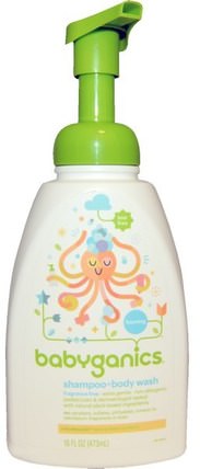 Shampoo + Bodywash, Fragrance Free, 16 fl oz (473 ml) by BabyGanics, 兒童健康，孩子洗澡 HK 香港