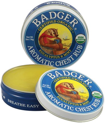 Aromatic Chest Rub, Eucalyptus & Mint, 2 oz (56 g) by Badger Company, 健康，肺和支氣管，胸部擦，草藥，桉樹 HK 香港