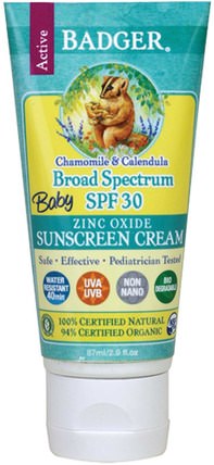 Baby Sunscreen Cream, Broad Spectrum SPF 30, Chamomile & Calendula, 2.9 fl oz (87 ml) by Badger Company, 健康，皮膚護理，沐浴，美容，防曬霜，spf 30-45 HK 香港