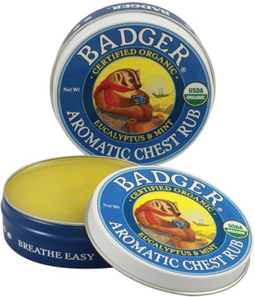 Organic Aromatic Chest Rub, Eucalyptus & Mint.75 oz (21 g) by Badger Company, 健康，肺和支氣管，胸部擦 HK 香港