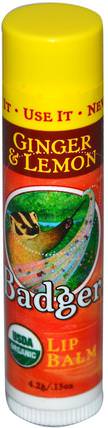 Organic Lip Balm, Ginger & Lemon.15 oz (4.2 g) by Badger Company, 洗澡，美容，唇部護理，唇膏 HK 香港