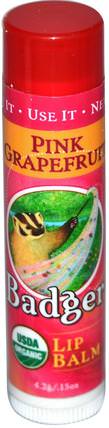Organic Lip Balm, Pink Grapefruit.15 oz (4.2 g) by Badger Company, 洗澡，美容，唇部護理，唇膏 HK 香港