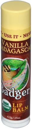 Organic Lip Balm, Vanilla Madagascar.15 oz (4.2 g) by Badger Company, 洗澡，美容，唇部護理，唇膏 HK 香港