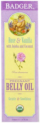 Organic Pregnant Belly Oil, Rose & Vanilla, 4 fl oz (118 ml) by Badger Company, 健康，皮膚，妊娠紋疤痕，懷孕 HK 香港