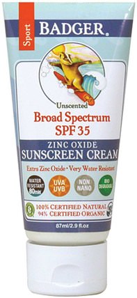Sport Sunscreen Cream, Broad Spectrum SPF 35, Unscented, 2.9 fl oz (87 ml) by Badger Company, 健康，皮膚護理，沐浴，美容，防曬霜，spf 30-45 HK 香港