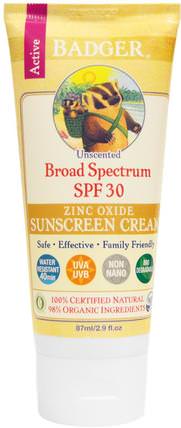 Zinc Oxide Sunscreen Cream, SPF 30, Unscented, 2.9 fl oz (87 ml) by Badger Company, 健康，皮膚護理，沐浴，美容，防曬霜，spf 30-45 HK 香港