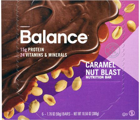 Nutrition Bar, Caramel Nut Blast, 6 Bars, 1.76 oz (50 g) Each by Balance Bar, 補品，營養棒，小吃，健康零食 HK 香港