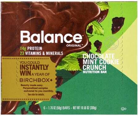 Nutrition Bar, Chocolate Mint Cookie Crunch, 6 Bars, 1.76 oz (50 g) Each by Balance Bar, 補品，營養棒，小吃，健康零食 HK 香港