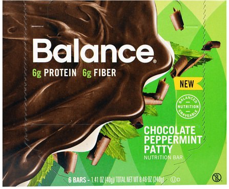 Nutrition Bar, Chocolate Peppermint Patty, 6 Bars, 1.41 oz (40 g) Each by Balance Bar, 補品，營養棒，小吃，健康零食 HK 香港