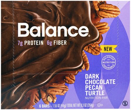 Nutrition Bar, Dark Chocolate Pecan Turtle, 6 Bars, 1.55 oz (44 g) Each by Balance Bar, 補充劑，營養棒，熱敏產品 HK 香港