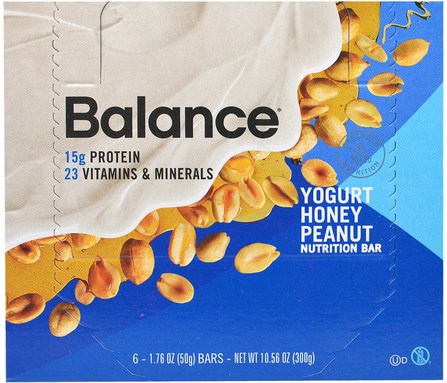 Nutrition Bar, Yogurt Honey Peanut, 6 Bars, 1.76 oz (50 g) Each by Balance Bar, 補品，營養棒，小吃，健康零食 HK 香港