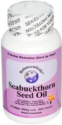 Seabuckthorn Seed Oil, 500 mg, 60 Softgels by Balanceuticals, 補品，adaptogen，沙棘 HK 香港