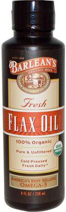 Organic Fresh Flax Oil, 8 fl oz (236 ml) by Barleans, 補充劑，efa omega 3 6 9（epa dha），亞麻油液體，barleans亞麻油 HK 香港
