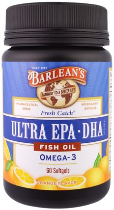 Fresh Catch Fish Oil, Ultra EPADHA, Orange Flavor, 60 Softgels by Barleans, 補充劑，efa omega 3 6 9（epa dha），dha，epa，barleans魚油 HK 香港
