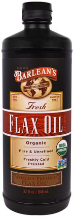 Organic Fresh Flax Oil, 32 fl oz (946 ml) by Barleans, 補充劑，efa omega 3 6 9（epa dha），亞麻油液體，barleans亞麻油 HK 香港
