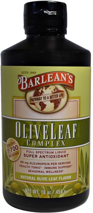 Olive Leaf Complex, Natural Olive Leaf Flavor, 16 oz (454 g) by Barleans, 補充劑，抗氧化劑，感冒和病毒，橄欖葉 HK 香港
