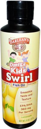 Omega Kids Swirl, Fish Oil, Lemonade, 8 oz (227 g) by Barleans, 補充劑，efa omega 3 6 9（epa dha），魚油液體 HK 香港