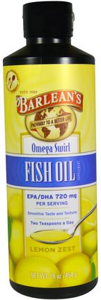 Omega Swirl, Fish Oil, Lemon Zest, 16 oz (454 g) by Barleans, 補充劑，efa omega 3 6 9（epa dha），barleans魚油 HK 香港