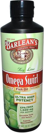 Omega Swirl, Ultra High Potency Fish Oil, Key Lime, 16 oz (454 g) by Barleans, 補充劑，efa omega 3 6 9（epa dha），魚油液體，barleans魚油 HK 香港