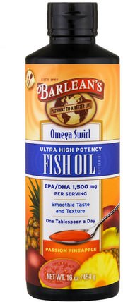 Omega Swirl, Ultra High Potency Fish Oil, Passion Pineapple, 16 oz (454 g) by Barleans, 補充劑，efa omega 3 6 9（epa dha），魚油液體 HK 香港