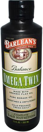 Omega Twin, Complete 3-6-9 Nutrition, 12 fl oz (350 ml) by Barleans, 補充劑，efa omega 3 6 9（epa dha），barleans omega HK 香港