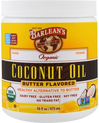 Organic Coconut Oil, Butter Flavored, 16 fl oz (473 ml) by Barleans, 食物，椰子油，食用油酒和醋 HK 香港