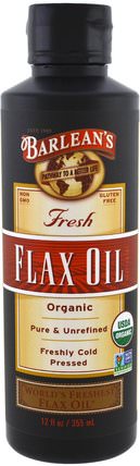 Organic Fresh, Flax Oil, 12 fl oz (355 ml) by Barleans, 補充劑，efa omega 3 6 9（epa dha），亞麻油液體，barleans亞麻油 HK 香港