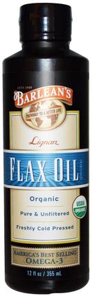 Organic Lignan Flax Oil, 12 fl oz (355 ml) by Barleans, 補充劑，efa omega 3 6 9（epa dha），亞麻油液體，barleans亞麻油 HK 香港