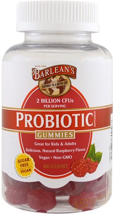 Probiotic Gummies, Natural Raspberry Flavor, 60 Count by Barleans, 補充劑，益生菌，穩定的益生菌 HK 香港