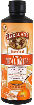 Total Omega 369 Supplement, Orange Cream, 16 oz (454 g) by Barleans, 補充劑，efa omega 3 6 9（epa dha） HK 香港