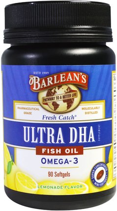 Ultra DHA, Fish Oil, Omega-3, Lemonade Flavor, 90 Softgels by Barleans, 補充劑，efa omega 3 6 9（epa dha），dha，epa HK 香港
